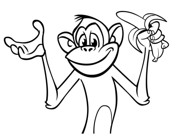 Desenhos Animados Macaco Engraçado Chimpanzé Delineado Ilustração Vetorial Personagem Macaco —  Vetores de Stock
