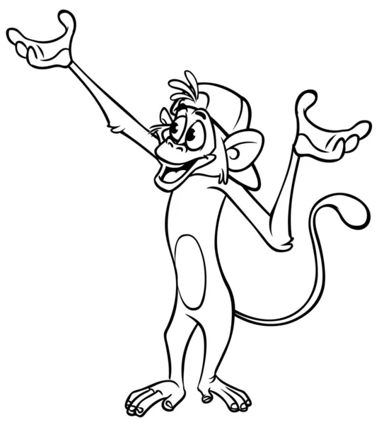 Cartoon Funny Monkey Chimpanzee Outlined Vector Illustration Happy Monkey Character — Stock Vector