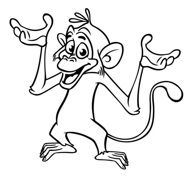 Een Stripaap Vector Illustratie Van Gelukkige Aap Chimpansee Contouren Voor — Stockvector