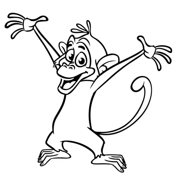 Kreskówkowa Zabawna Małpa Wektor Ilustracja Szczęśliwy Małpa Szympans Zarys Dla — Wektor stockowy