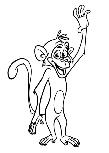 Mono Divertido Dibujos Animados Ilustración Vectorial Contornos Chimpancé Mono Feliz — Vector de stock