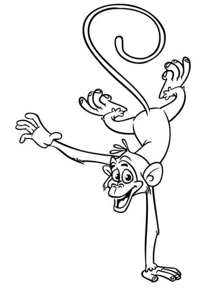 Scimmia Divertente Dei Cartoni Animati Illustrazione Vettoriale Scimpanzé Scimmia Felice — Vettoriale Stock