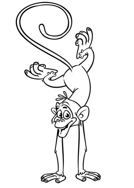 Dessin Animé Singe Drôle Illustration Vectorielle Des Contours Heureux Chimpanzé — Image vectorielle