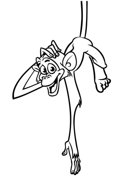 漫画の面白い猿 幸せな猿チンパンジーのベクトル図ページのぬり絵のアウトライン本 — ストックベクタ