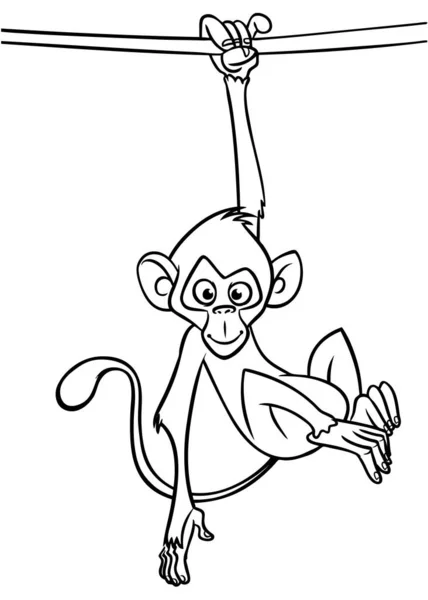 Cartoon Funny Monkey Vector Illustration Happy Monkey Chimpanzee Outlines Coloring — Stock Vector