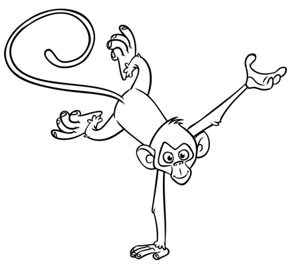 Мультяшна Смішна Мавпа Векторна Ілюстрація Щасливої Мавпи Шимпанзе Розмальовки Сторінок — стоковий вектор
