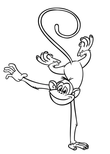 Cartoon Funny Monkey Vector Illustration Happy Monkey Chimpanzee Outlines Coloring — Stock Vector