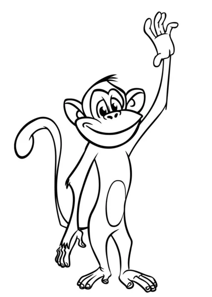 Κινούμενα Σχέδια Αστεία Μαϊμού Εικονογράφηση Διάνυσμα Ευτυχισμένη Μαϊμού Χιμπατζή Περιγράμματα — Διανυσματικό Αρχείο