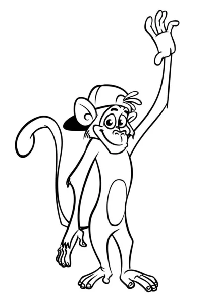 Mono Divertido Dibujos Animados Ilustración Vectorial Contornos Chimpancé Mono Feliz — Vector de stock