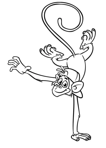 Мультфильм Смешная Обезьяна Векторная Иллюстрация Счастливых Контуров Обезьяны Шимпанзе Книги — стоковый вектор