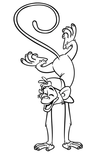 Macaco Engraçado Dos Desenhos Animados Ilustração Vetorial Contornos Chimpanzé Macaco — Vetor de Stock