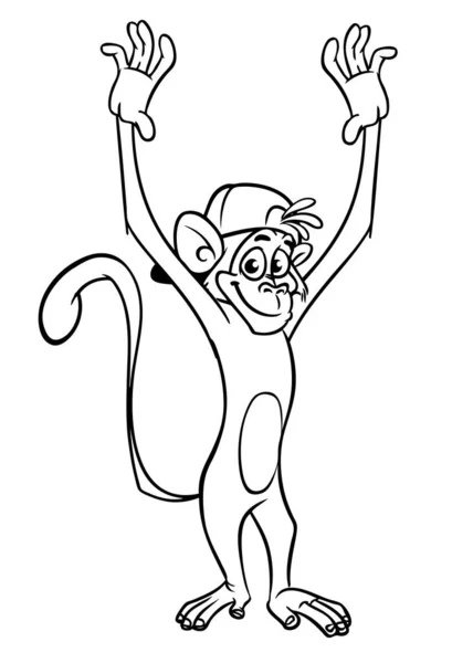Мультфильм Смешная Обезьяна Векторная Иллюстрация Счастливых Контуров Обезьяны Шимпанзе Книги — стоковый вектор