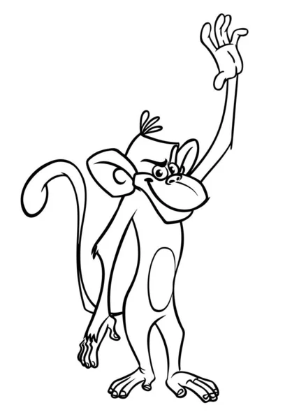 Macaco Engraçado Dos Desenhos Animados Ilustração Vetorial Contornos Chimpanzé Macaco —  Vetores de Stock