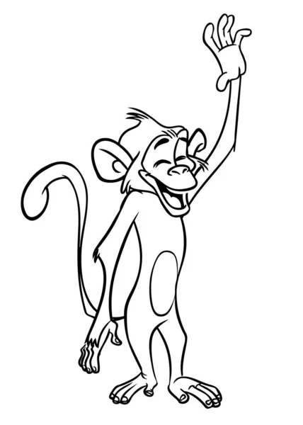 Vicces Rajzfilm Majom Vektor Illusztrációja Boldog Majom Csimpánz Vázlatok Színező — Stock Vector