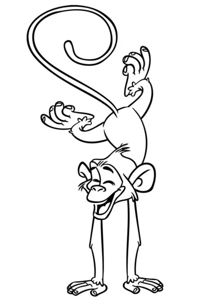 Macaco Engraçado Dos Desenhos Animados Ilustração Vetorial Contornos Chimpanzé Macaco — Vetor de Stock