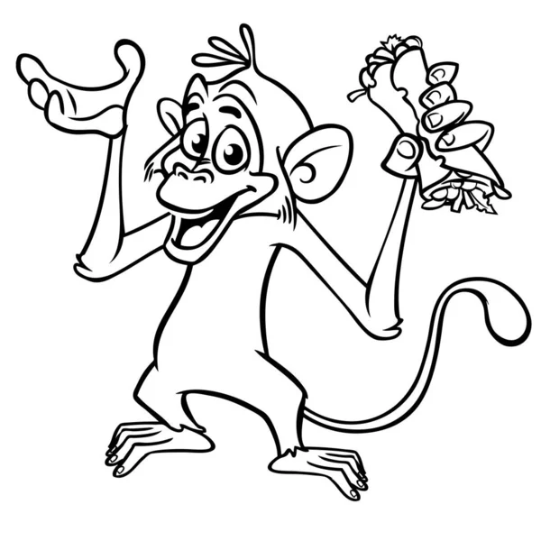 Cartoon Funny Monkey Holding Kebab Falafel Roll Streetfood Vector Illustration — Stock Vector