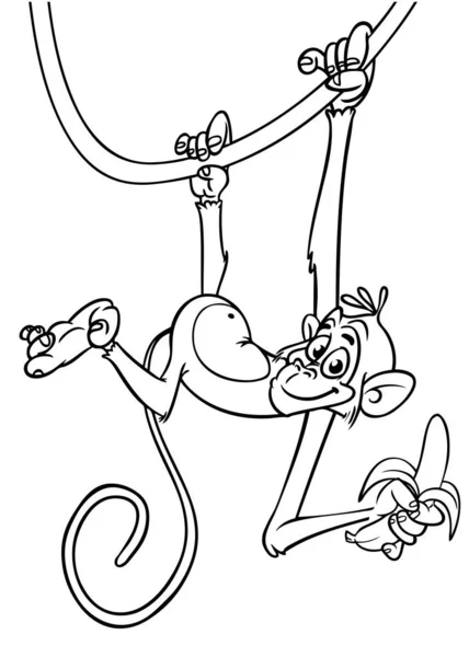 Macaco Engraçado Dos Desenhos Animados Ilustração Vetorial Contornos Chimpanzé Macaco —  Vetores de Stock
