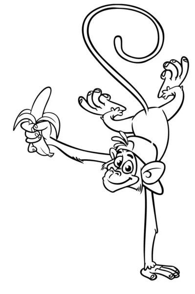 Mono Divertido Dibujos Animados Ilustración Vectorial Contornos Chimpancé Mono Feliz — Archivo Imágenes Vectoriales