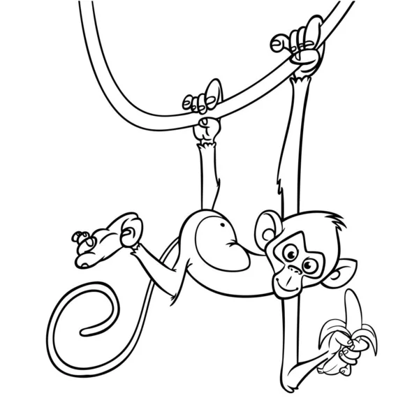 Design de ilustração de desenho animado de mascote de macaco fofo pronto para escalar a montanha