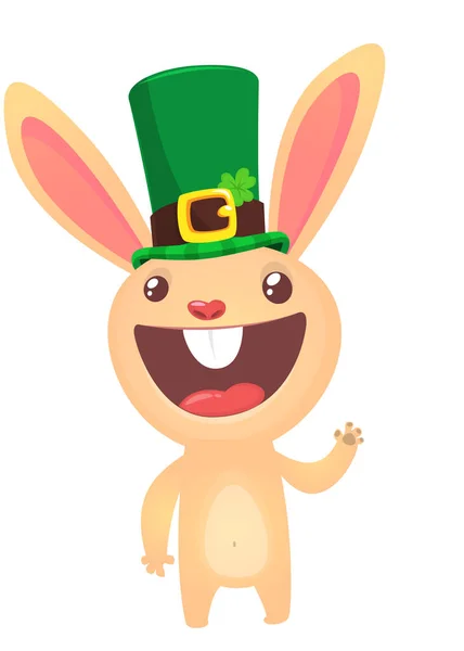Cartone Animato Felice Coniglio Coniglio Personaggio Indossa Cappello San Patrizio — Vettoriale Stock