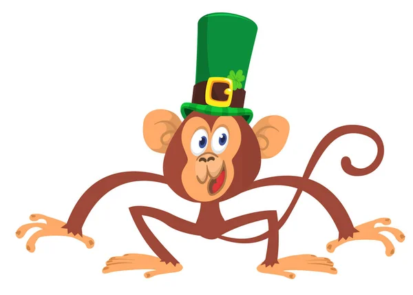 Cartoon Monkey Wearing Patrick Hat Clover Vector Illustration Saint Patrick — Stock Vector