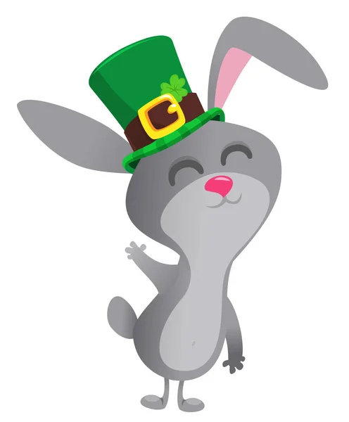 Cartoon Happy Bunny Rabbit Character Wearing Patrick Hat Clover Vector — Stock Vector