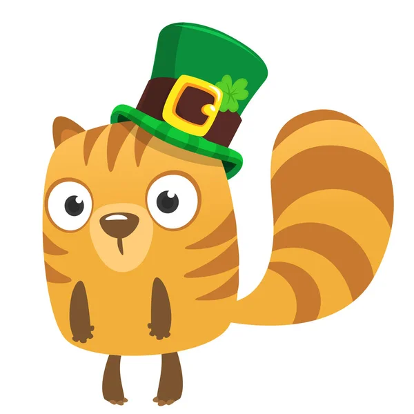 Dessin Animé Personnage Hamster Heureux Portant Chapeau Patrick Avec Trèfle — Image vectorielle