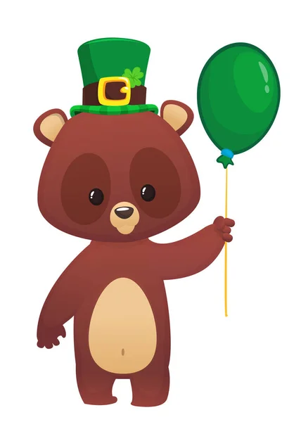 Urso Feliz Dos Desenhos Animados Usando Chapéu São Patrício Com — Vetor de Stock