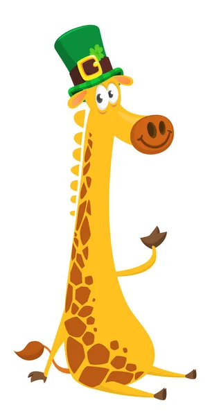 Cartone Animato Personaggio Giraffa Felice Indossando Cappello San Patrizio Con — Vettoriale Stock