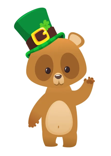 Cartoon Happy Bear Character Wearing Patrick Hat Clover Vektorová Ilustrace — Stockový vektor