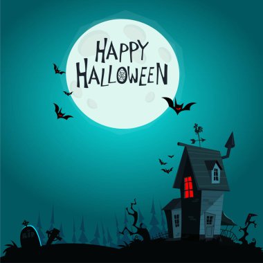 Scary Old Halloween Horrable House. Cartoon background with haunted house. vector isolated clipart