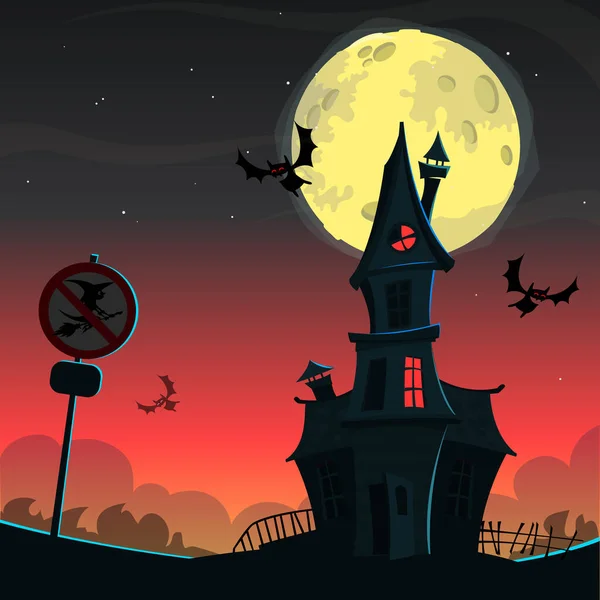 Tło Halloween Grobowcami Drzewami Nietoperzami Nagrobkami Grobem Nawiedzonym Domem Ilustracja — Wektor stockowy
