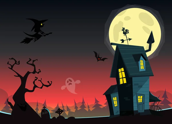 Děsivý Starý Halloween Horrable House Cartoon Pozadí Strašidelným Domem Izolovaný — Stockový vektor