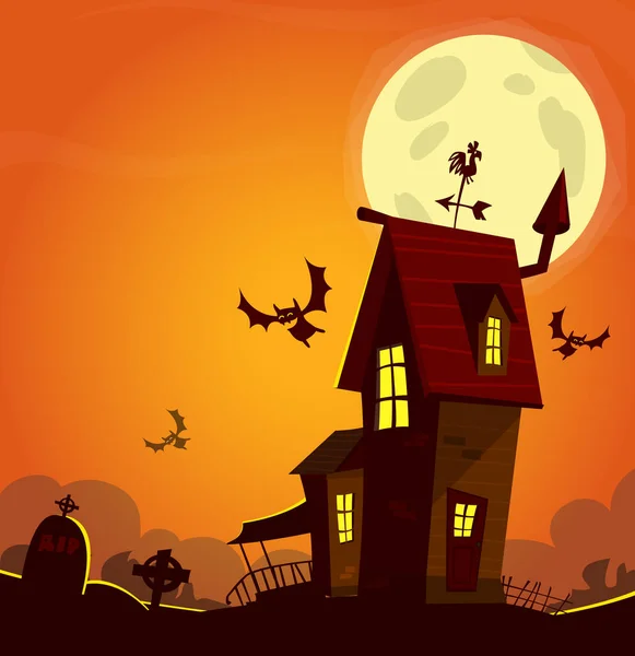 Skremmende Gammelt Halloween Grusomt Hus Tegneserie Bakgrunn Med Hjemsøkt Hus – stockvektor