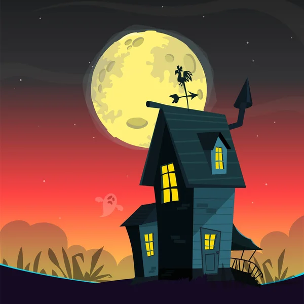 Halloween Achtergrond Met Graven Bomen Vleermuizen Grafstenen Graf Spookhuis Cartoon — Stockvector