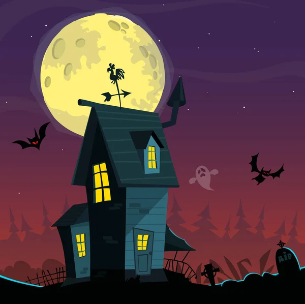 Scary Old Halloween Horrable House Dessin Animé Avec Maison Hantée — Image vectorielle