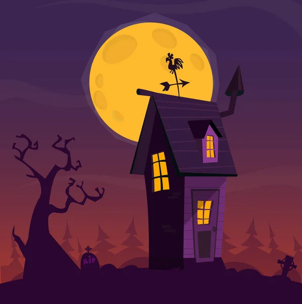 Korkunç Eski Cadılar Bayramı Korkunç Evi Perili Köşklü Çizgi Film — Stok Vektör