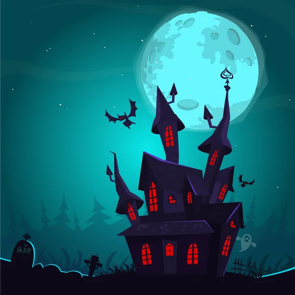 Fond Halloween Avec Tombes Arbres Chauves Souris Pierres Tombales Tombes — Image vectorielle