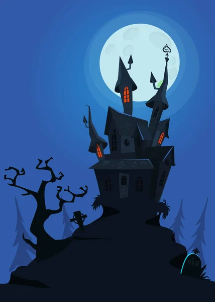 Scary Old Halloween Horrable House Cartoon Background Haunted House Vector — Stock Vector