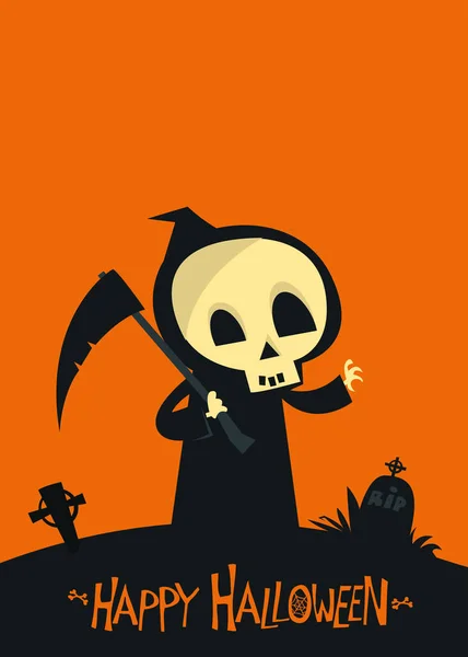 Karikatür Ölüm Meleği Ölüm Iskeleti Çizimi Poster Davet Için Cadılar — Stok Vektör
