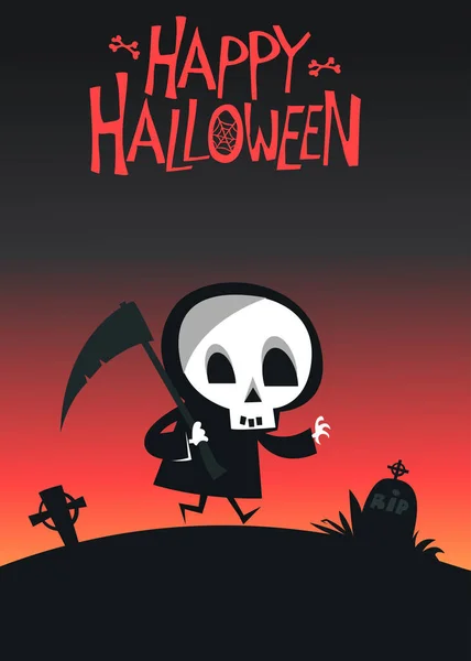 Una Parca Dibujos Animados Muerte Esqueleto Ilustración Diseño Diseño Halloween — Vector de stock