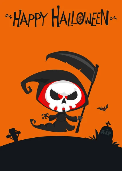 Linda Parca Dibujos Animados Lindo Esqueleto Halloween Muerte Carácter Ilustración — Vector de stock
