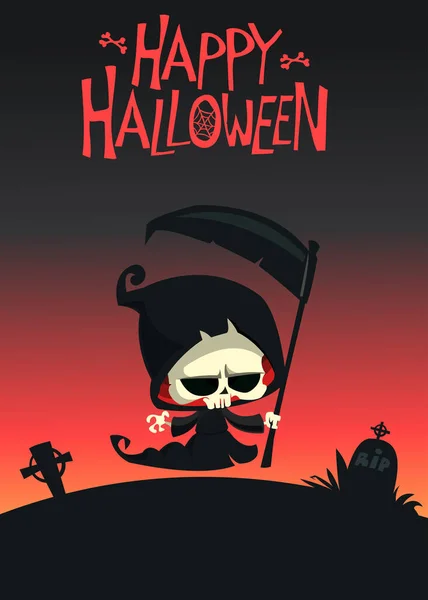 Tecknad Lieman Dödsskelett Illustration Halloween Layout Design För Affisch Eller — Stock vektor