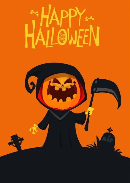 Słodki Żniwiarz Kreskówek Cute Szkielet Halloween Śmierć Postać Ilustracja — Wektor stockowy