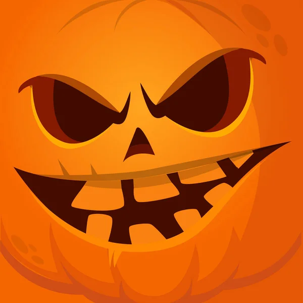 Cartoon Grim Arrabbiato Zucca Testa Halloween Con Espressione Faccia Spaventosa — Vettoriale Stock