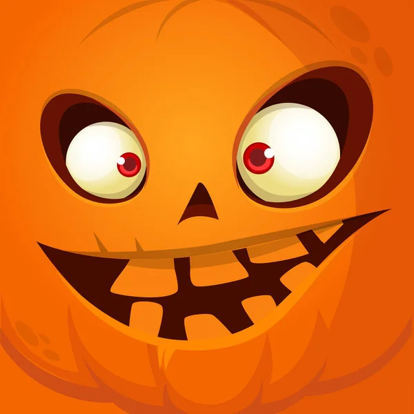 Cartoon Grappige Halloween Pompoen Hoofd Met Eng Gezicht Uitdrukking Vector — Stockvector
