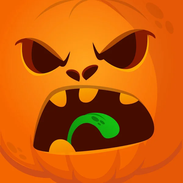 Caricature Sombre Tête Citrouille Halloween Colère Avec Expression Effrayante Visage — Image vectorielle