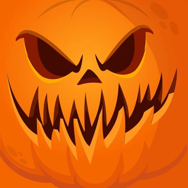 Cartoon Grim Arrabbiato Zucca Testa Halloween Con Espressione Faccia Spaventosa — Vettoriale Stock
