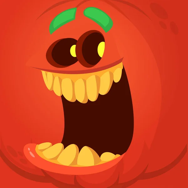 Dessin Animé Drôle Tête Citrouille Halloween Avec Expression Effrayante Visage — Image vectorielle