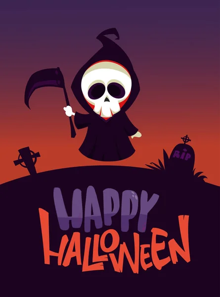 Cartoon Grim Reaper Scythe Halloween Scary Death Character Illustration Party — Stock Vector